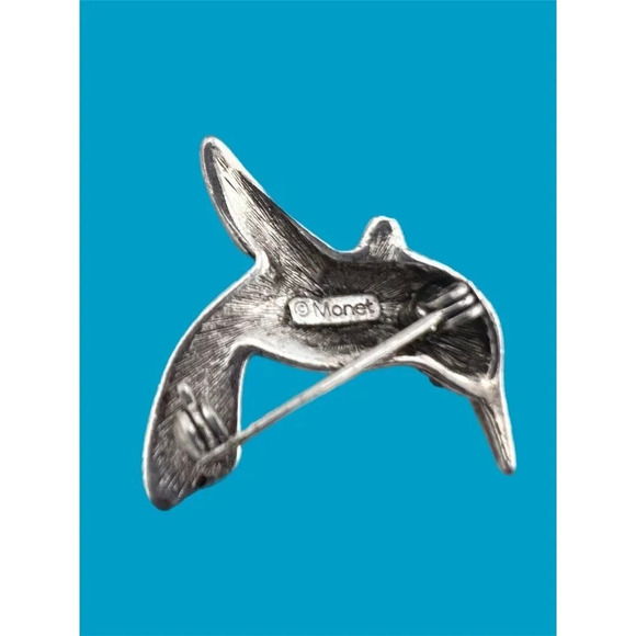 Monet Vtg Hummingbird Brooch Pin Rhinestone Crystal Green Blue Signed! Sparkle!! - Picture 3 of 4